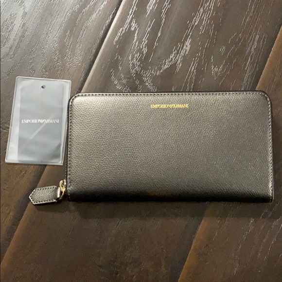 Emporio Armani Handbags - Emporio Armani Steel/Black Large ZIP Wallet NWT